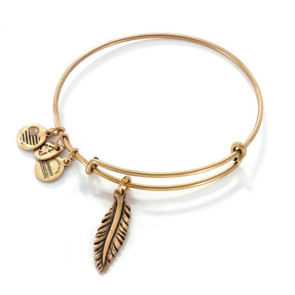 Alex and Ani Feather Gold Tone Charm Bangle Bracelet - Picture 3 of 3